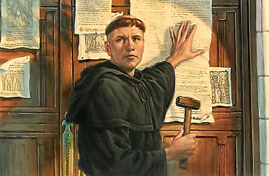 Martin Luther with his 95 Theses.